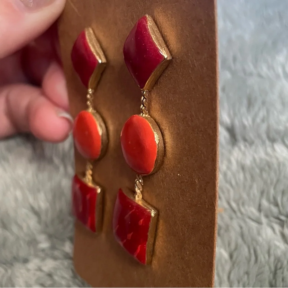 Vibrant Red and Orange Geometric Earrings